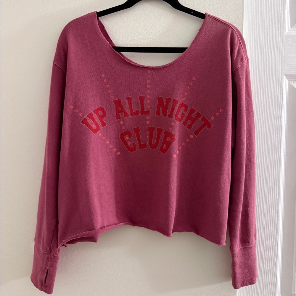 Aerie Up All Night Club Pre Cropped Off the Shoulder Long Sleeve